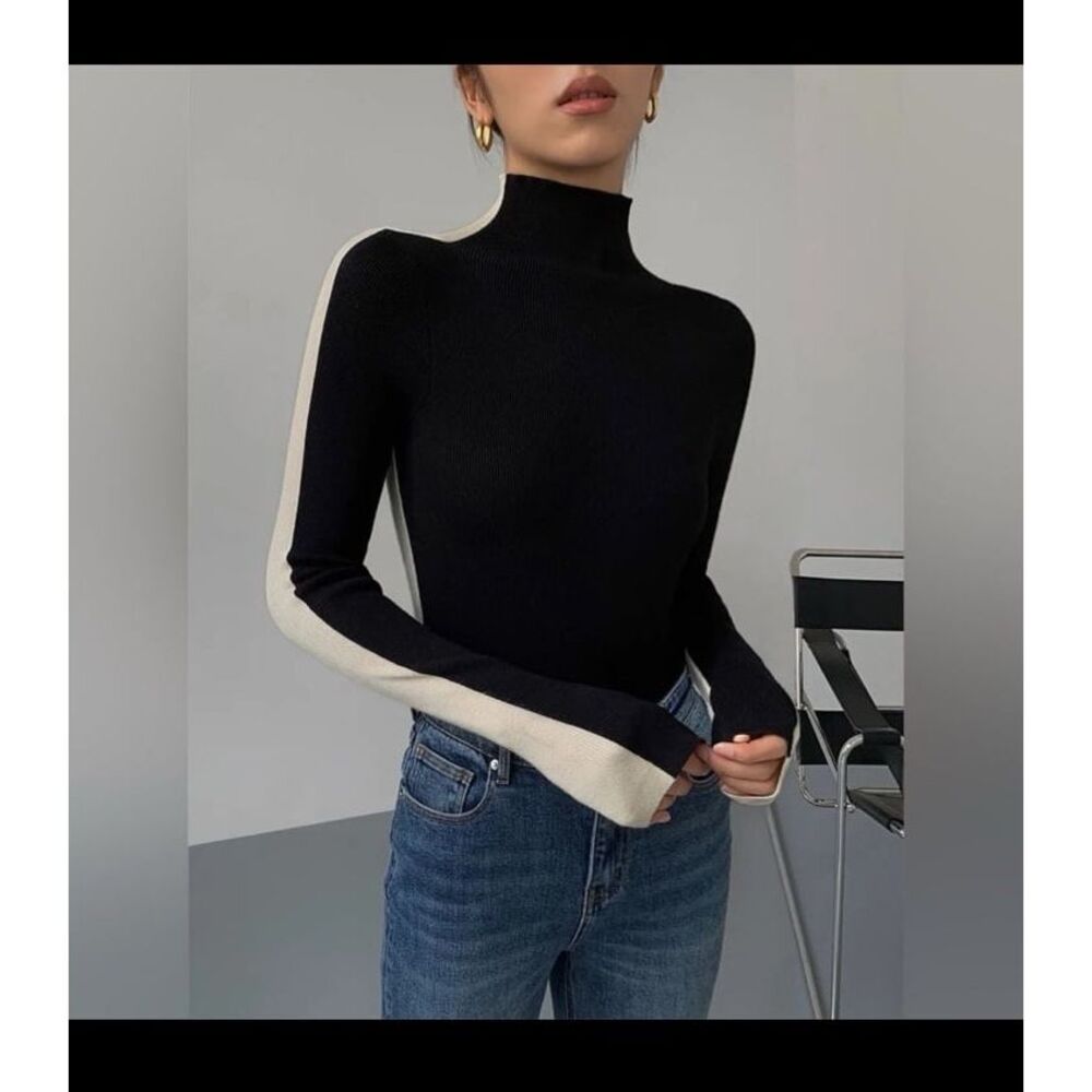 Black and White Fitted Long Sleeve Bodysuit